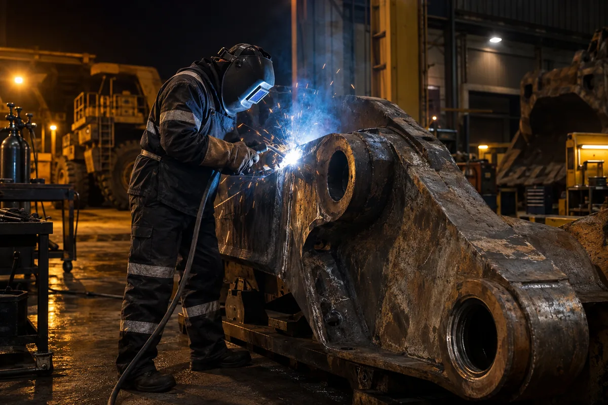 Soldagem estrutural em componente de equipamento pesado
